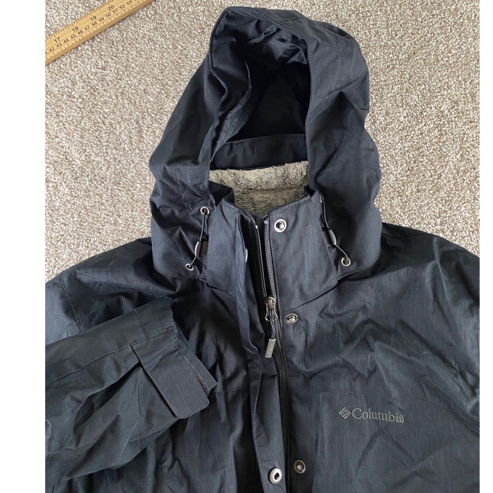 Columbia Interchange Jacket Mens Large Black Hooded Fleece Lined Shell Coat